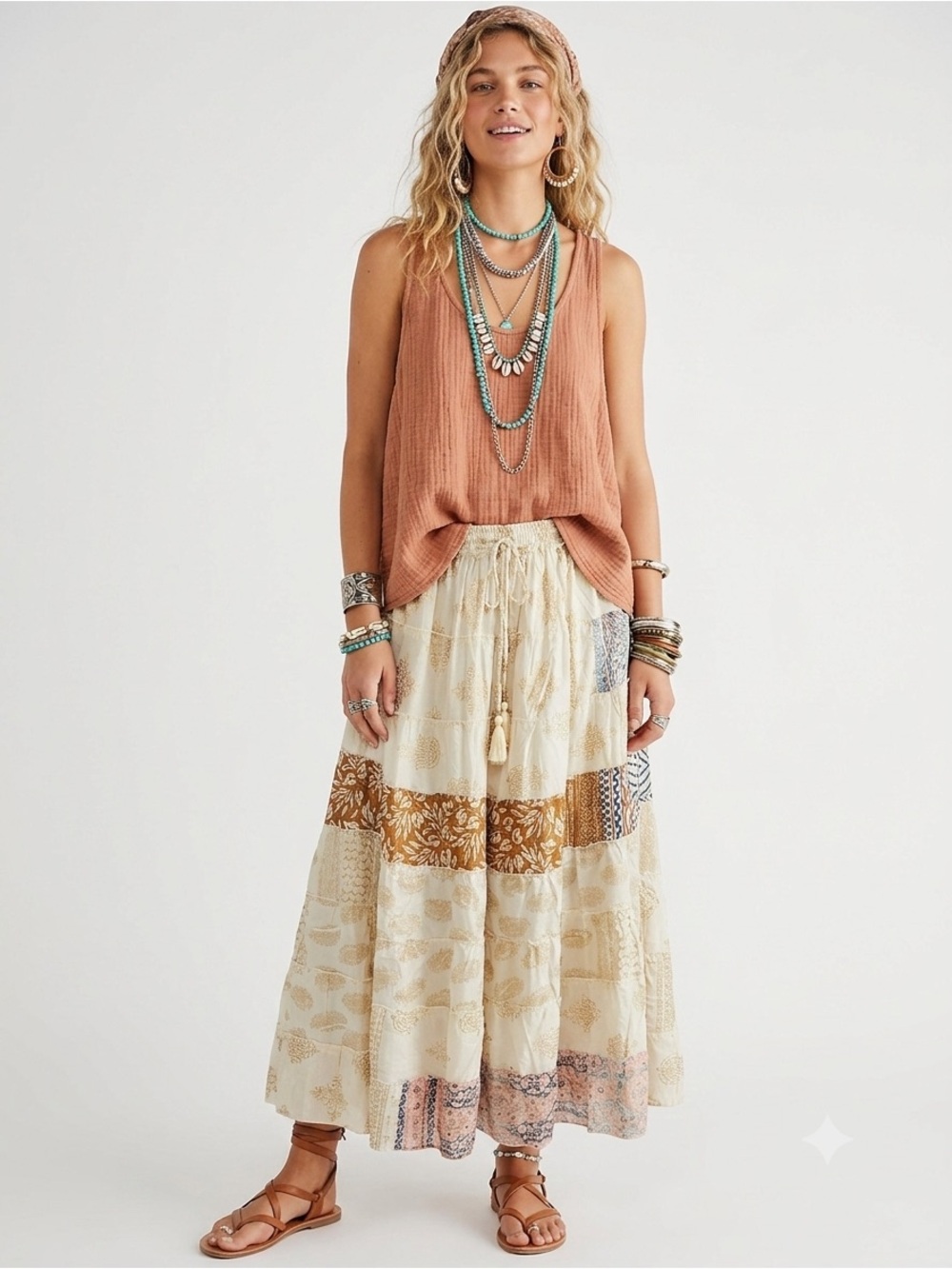49. Boho Patchwork Sari Silk Maxi Skirt Festival Hippie Gypsy One Size India